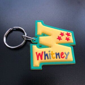 Named Key Ring  Chain Yellow Green  Multi Color Letters for Whitney 4 Red Stars